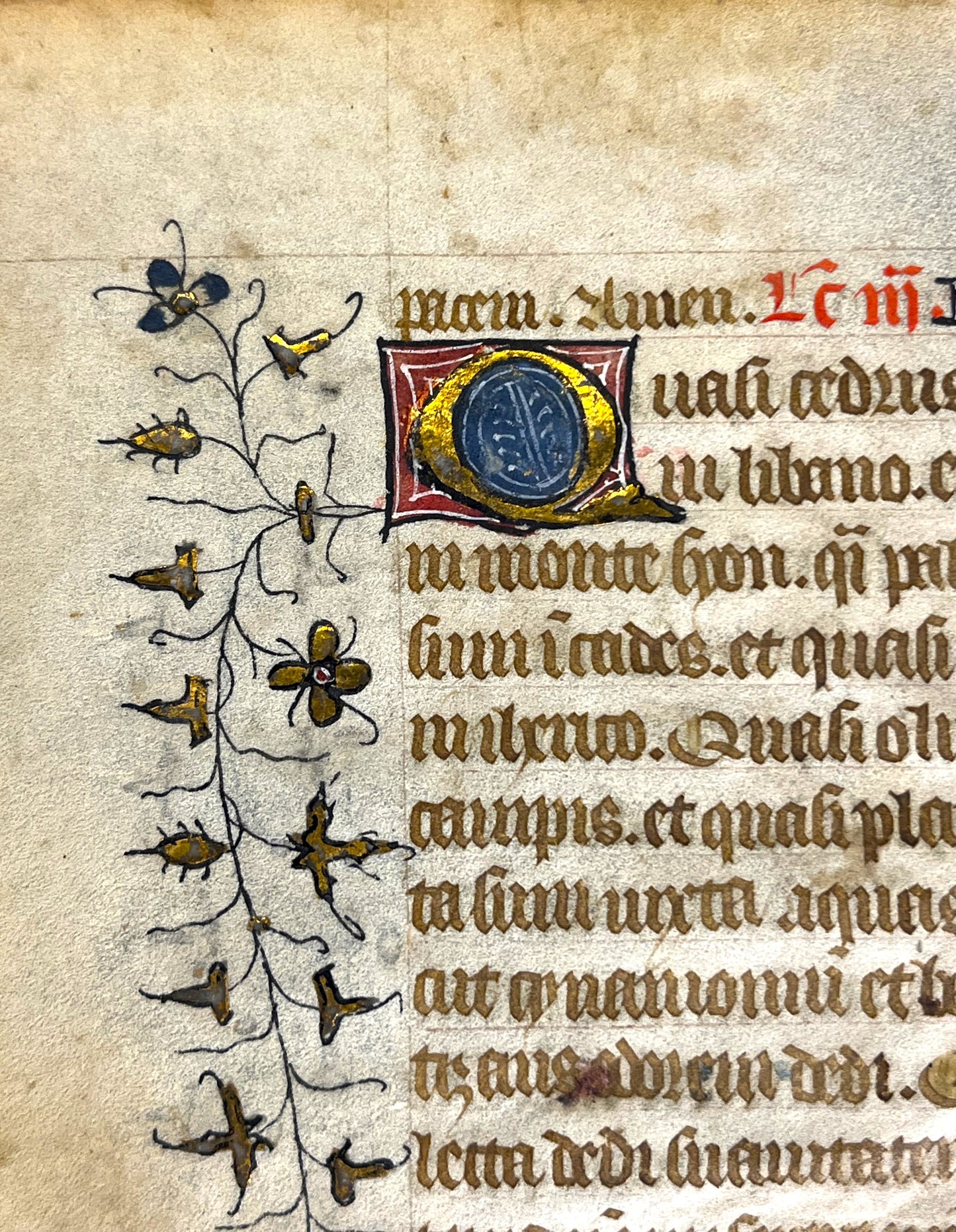 15th Century French Book of Hours Leaf with elaborate border design