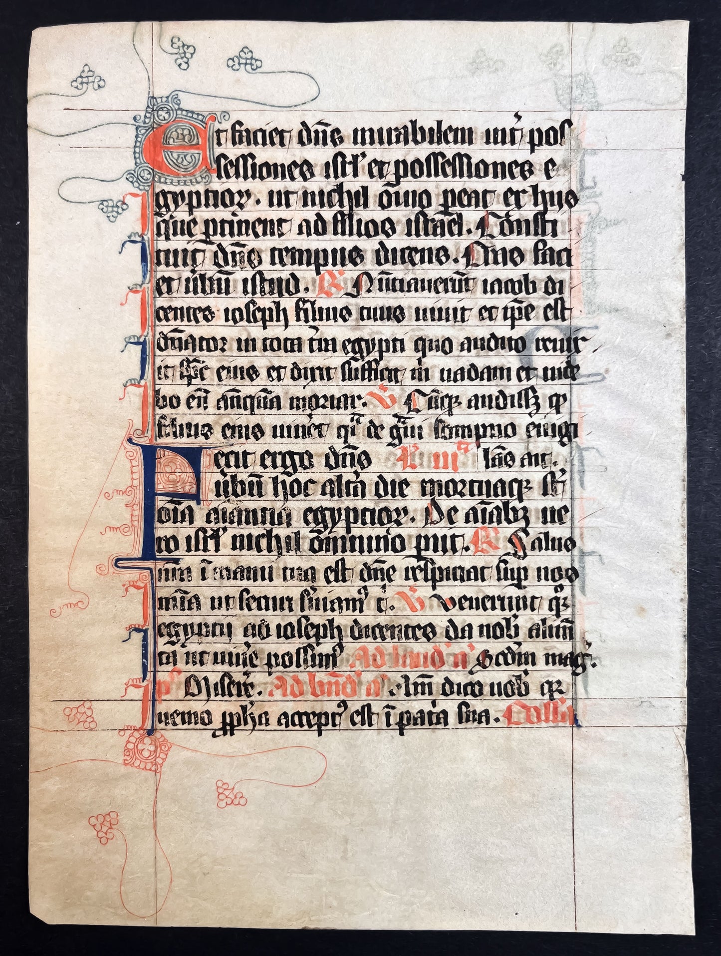 Early French Breviary c.1300 14th century leaf with decorative border on vellum