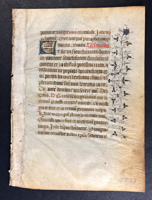 15th Century French Book of Hours Leaf with elaborate border design