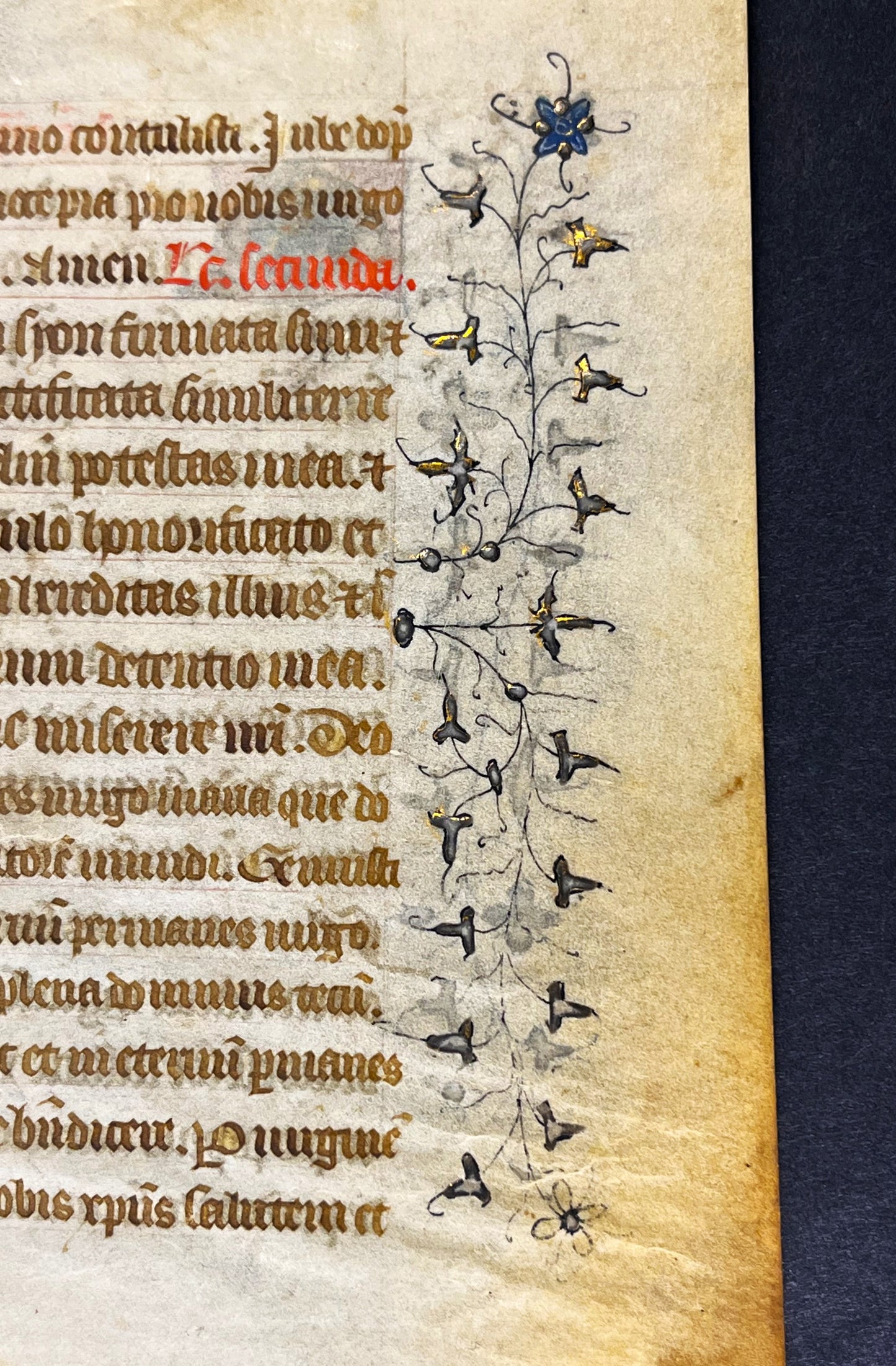 15th Century French Book of Hours Leaf with elaborate border design