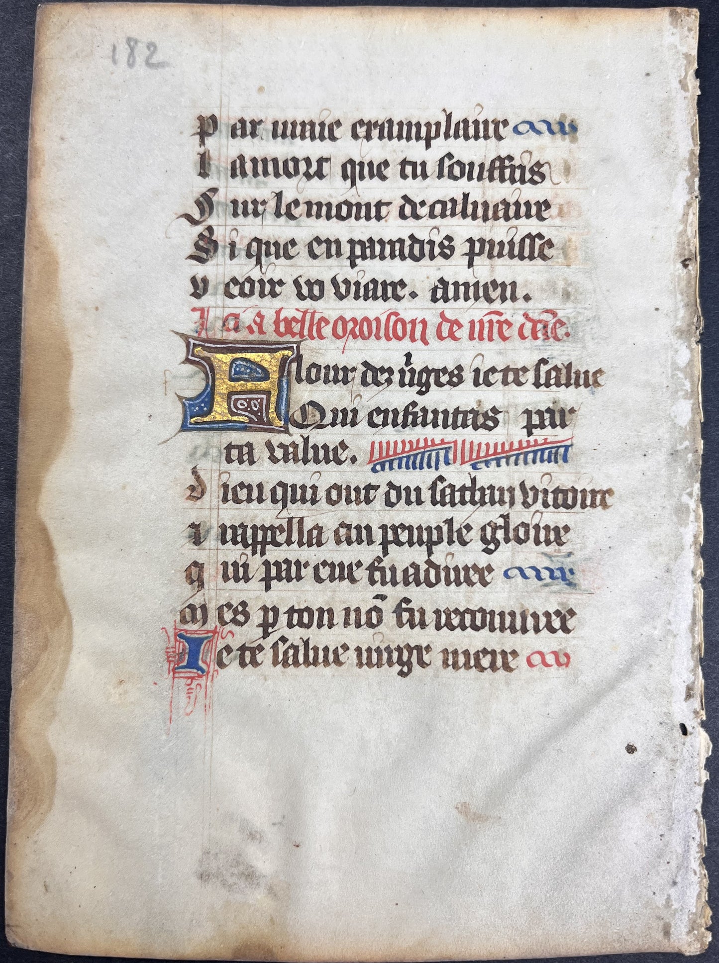 French Book of Hours 14th century with text in French and illuminated initials