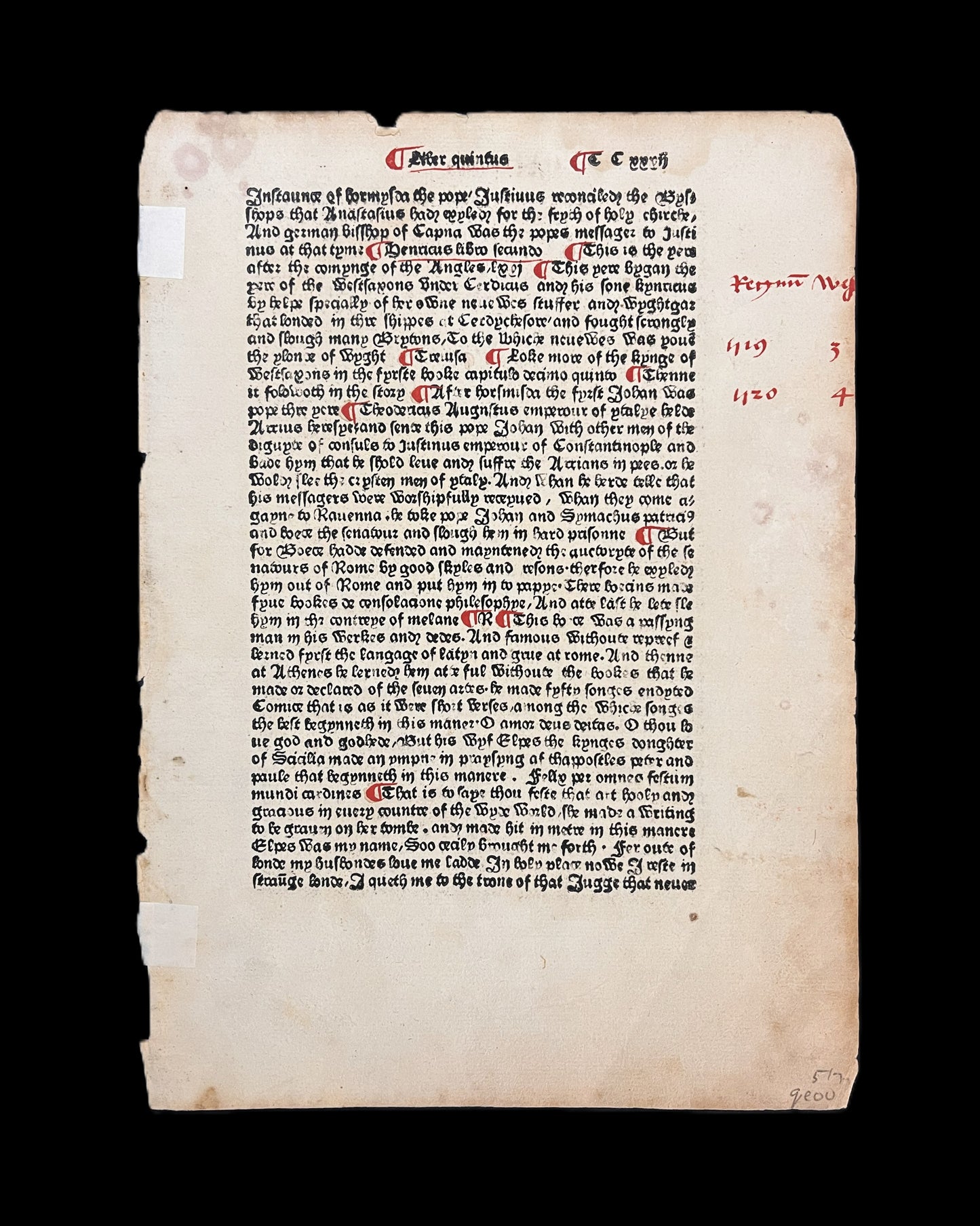 [Incunabula Leaf] William Caxton Polychronicon 1482