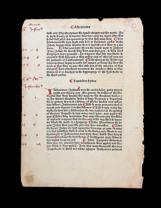 [Incunabula Leaf] William Caxton Polychronicon 1482
