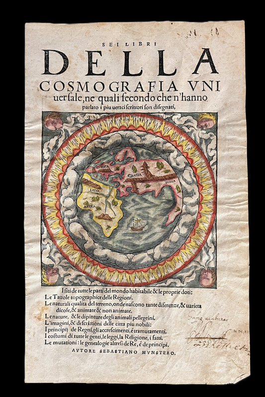 [MAP] World Map - Munster Cosmographia Title Page - 1558