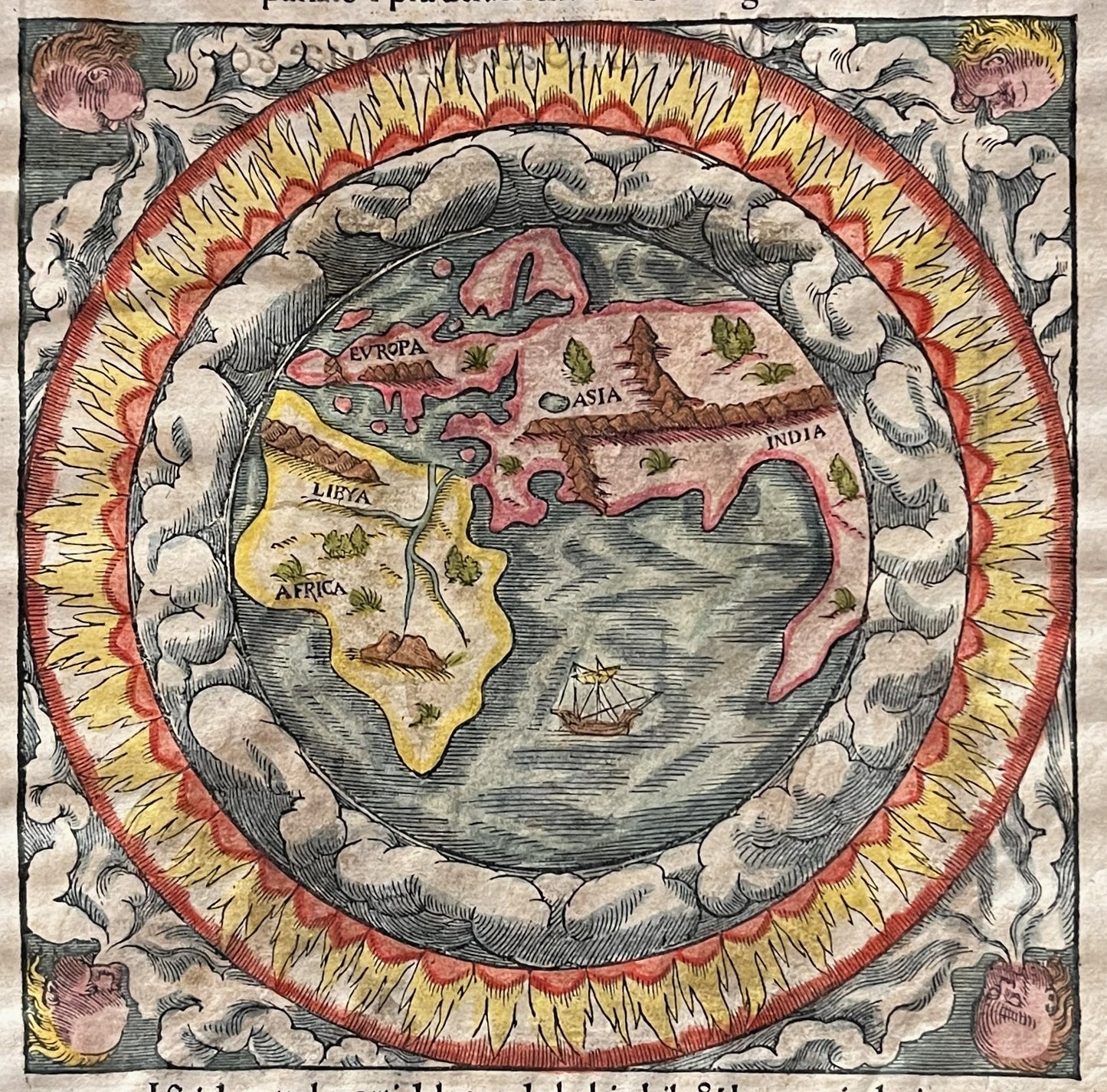 [MAP] World Map - Munster Cosmographia Title Page - 1558